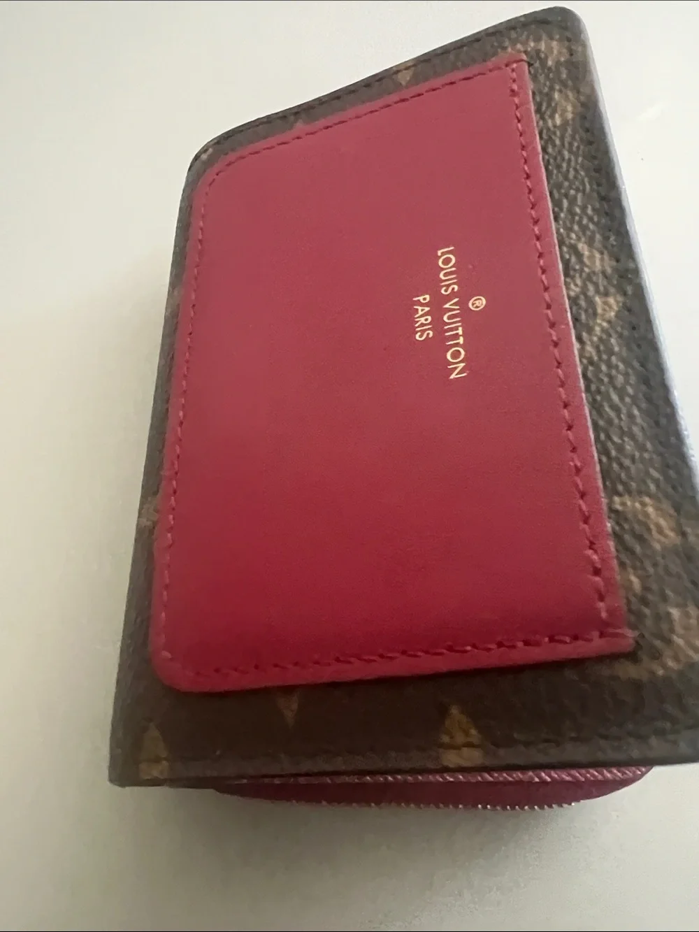 Louis Vuitton Monogram Card Case with Burgundy Pocket and Gold Logo